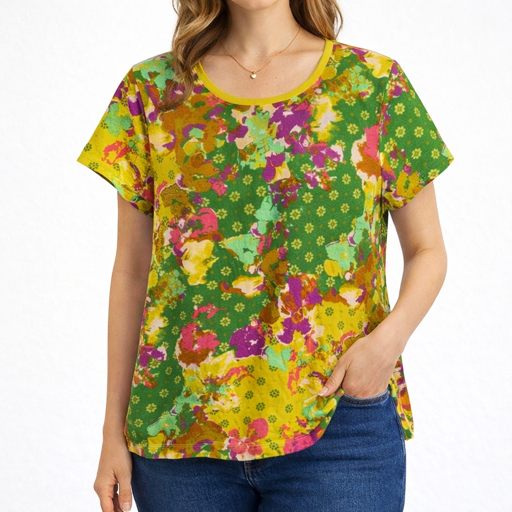 Isaac Mizrahi Live! Floral Printed Short Sleeve Knit Swing Top